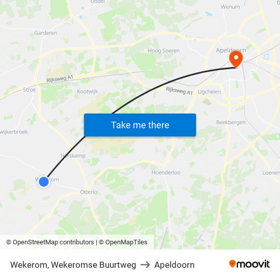 Wekerom, Wekeromse Buurtweg to Apeldoorn map