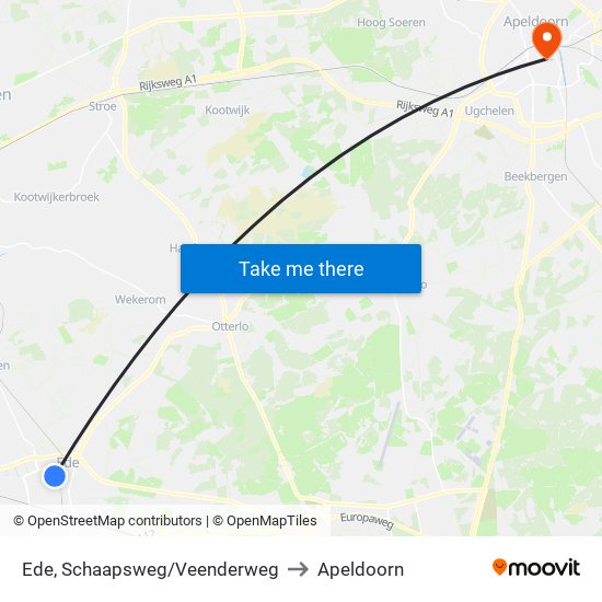 Ede, Schaapsweg/Veenderweg to Apeldoorn map