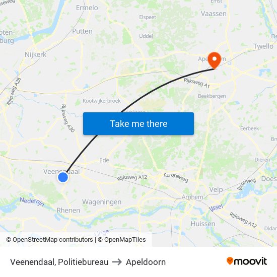 Veenendaal, Politiebureau to Apeldoorn map