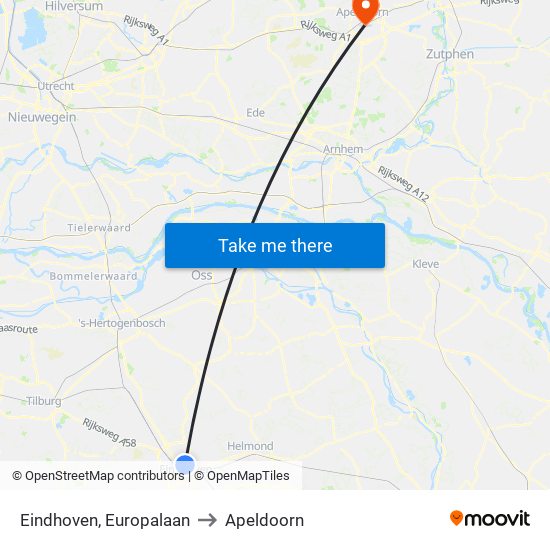 Eindhoven, Europalaan to Apeldoorn map