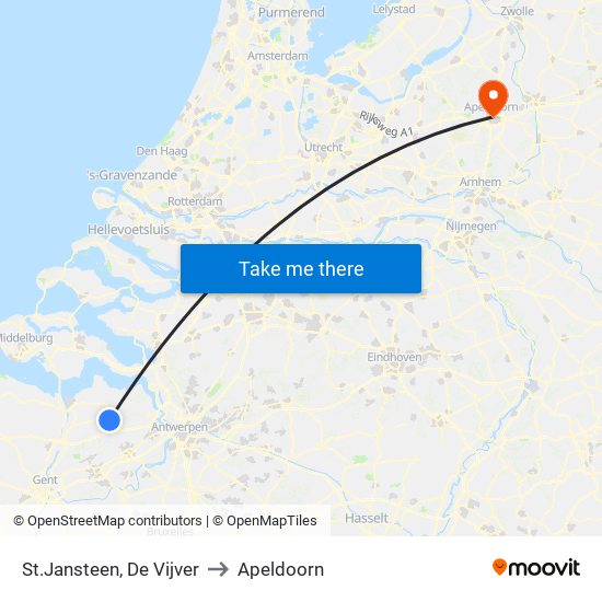 St.Jansteen, De Vijver to Apeldoorn map