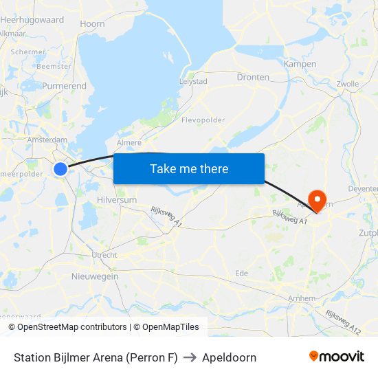 Station Bijlmer Arena (Perron F) to Apeldoorn map