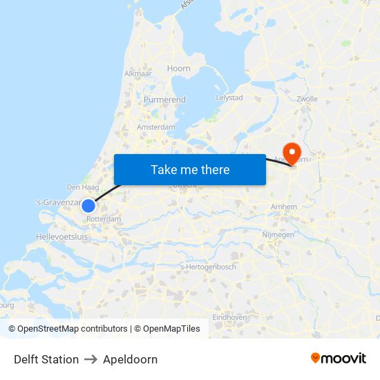 Delft Station to Apeldoorn map