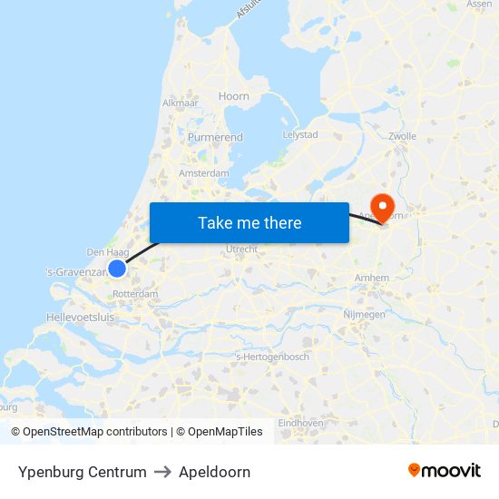 Ypenburg Centrum to Apeldoorn map