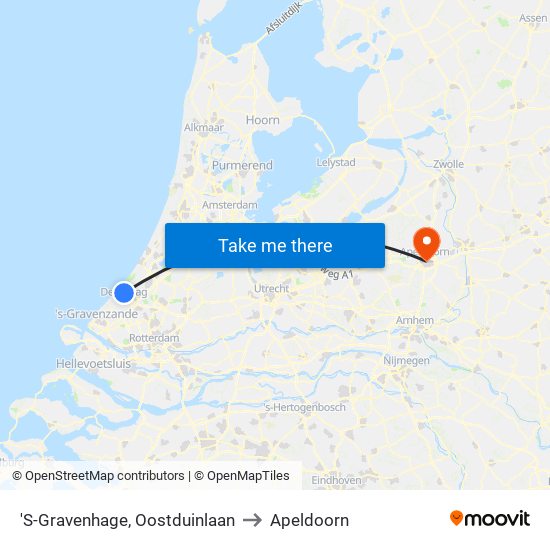 'S-Gravenhage, Oostduinlaan to Apeldoorn map