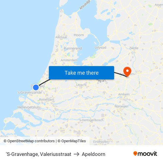 'S-Gravenhage, Valeriusstraat to Apeldoorn map