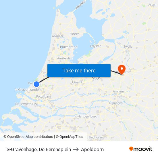 'S-Gravenhage, De Eerensplein to Apeldoorn map