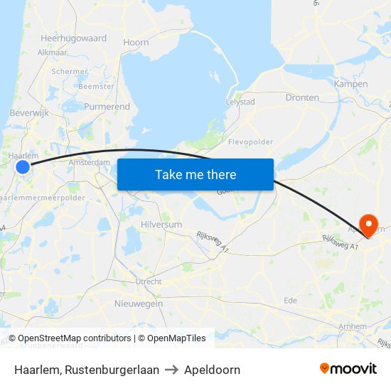 Haarlem, Rustenburgerlaan to Apeldoorn map