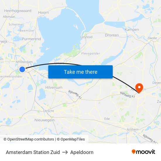 Amsterdam Station Zuid to Apeldoorn map