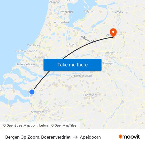 Bergen Op Zoom, Boerenverdriet to Apeldoorn map