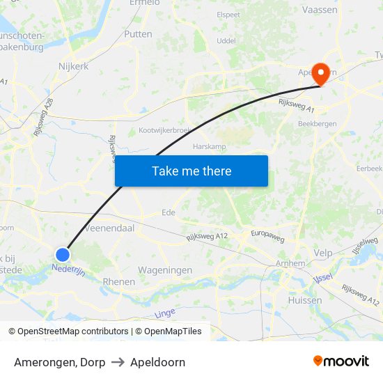 Amerongen, Dorp to Apeldoorn map