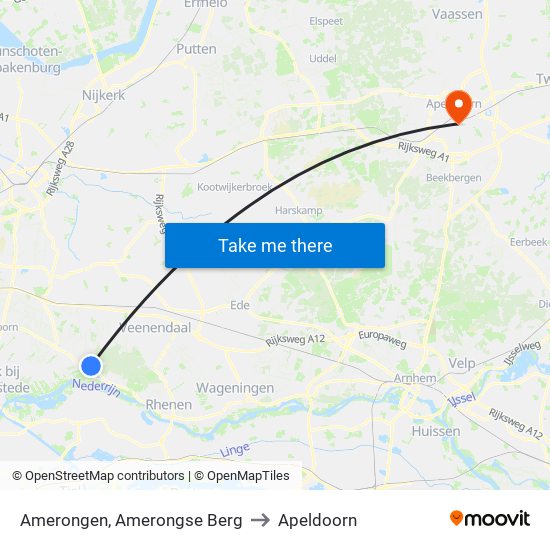 Amerongen, Amerongse Berg to Apeldoorn map