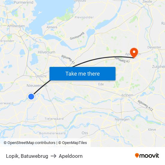 Lopik, Batuwebrug to Apeldoorn map