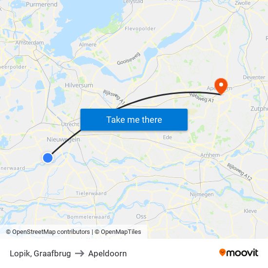 Lopik, Graafbrug to Apeldoorn map