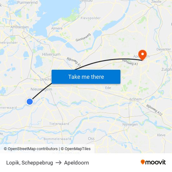 Lopik, Scheppebrug to Apeldoorn map