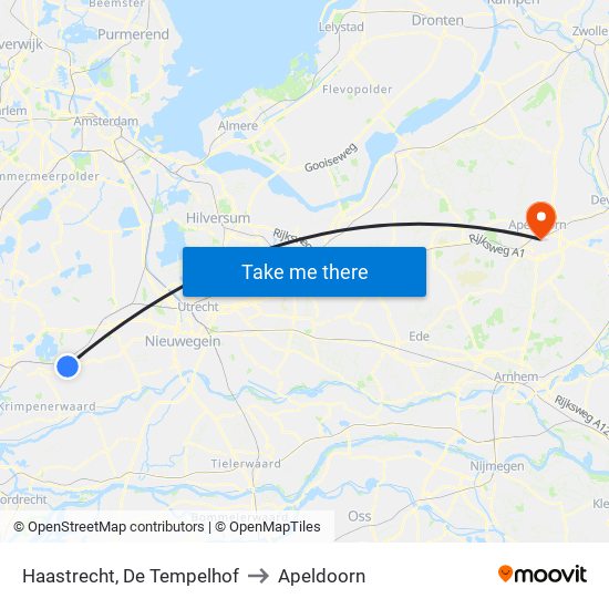 Haastrecht, De Tempelhof to Apeldoorn map