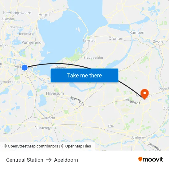 Centraal Station to Apeldoorn map
