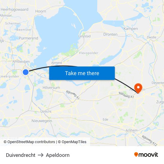 Duivendrecht to Apeldoorn map