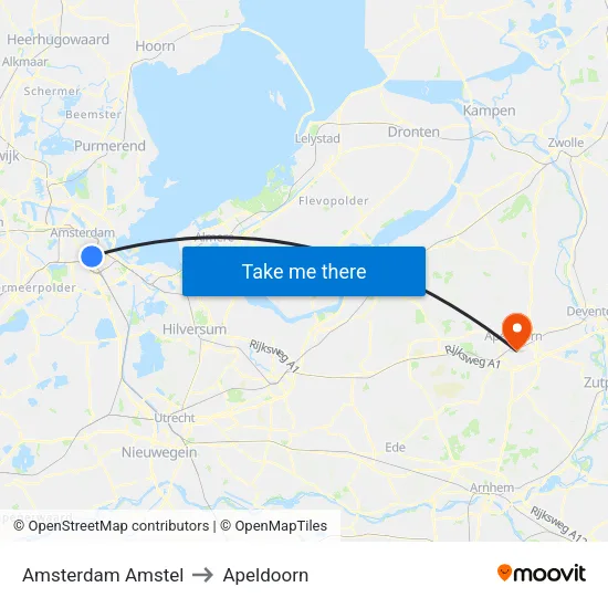 Amsterdam Amstel to Apeldoorn map
