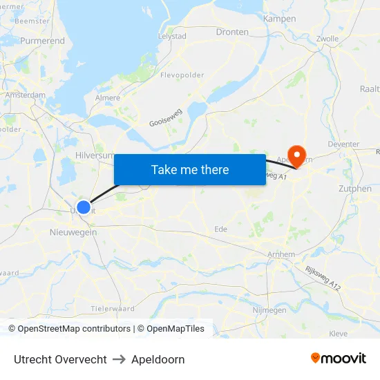 Utrecht Overvecht to Apeldoorn map