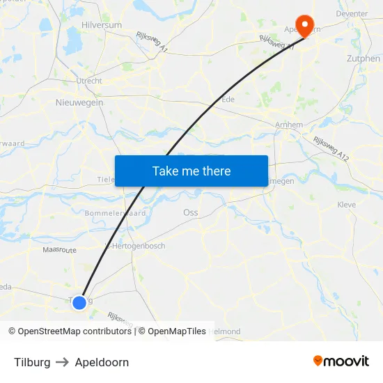 Tilburg to Apeldoorn map