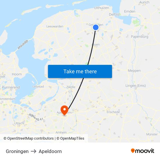 Groningen to Apeldoorn map