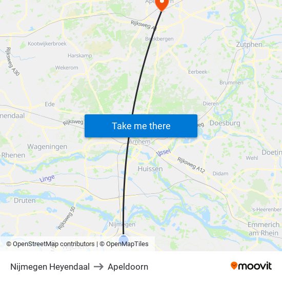 Nijmegen Heyendaal to Apeldoorn map