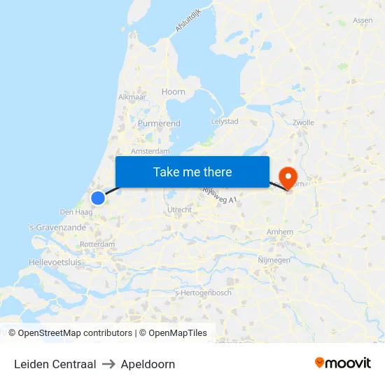 Leiden Centraal to Apeldoorn map