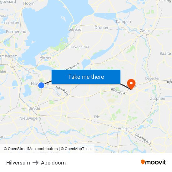 Hilversum to Apeldoorn map