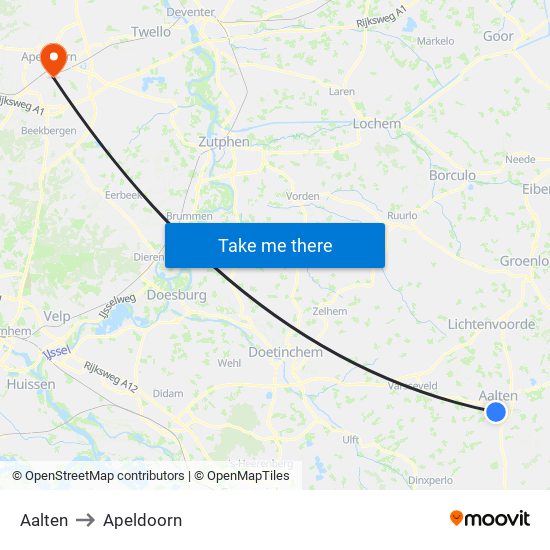 Aalten to Apeldoorn map