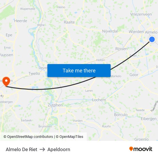 Almelo De Riet to Apeldoorn map