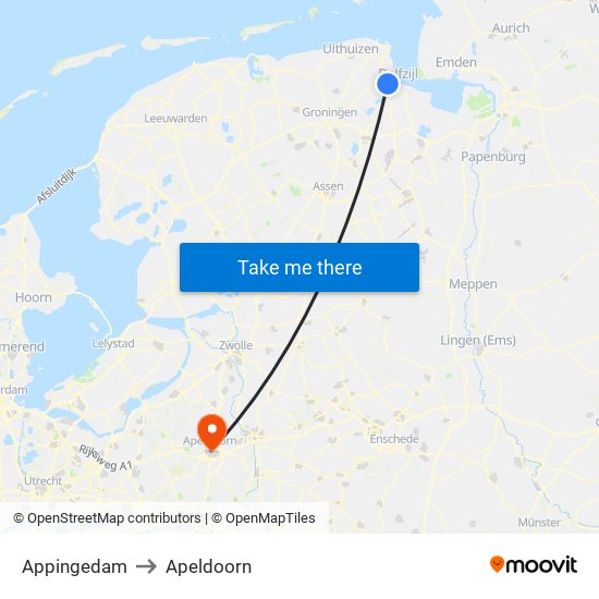 Appingedam to Apeldoorn map