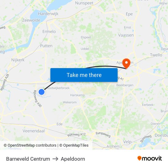 Barneveld Centrum to Apeldoorn map