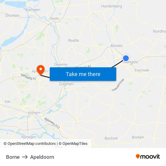 Borne to Apeldoorn map