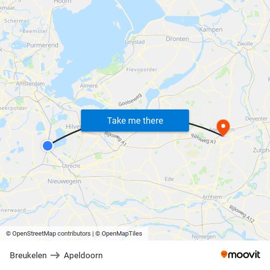 Breukelen to Apeldoorn map