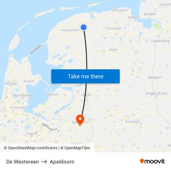 De Westereen to Apeldoorn map