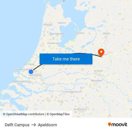 Delft Campus to Apeldoorn map