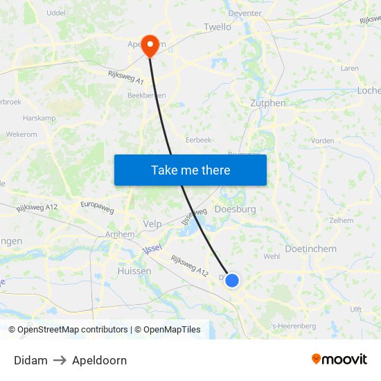 Didam to Apeldoorn map