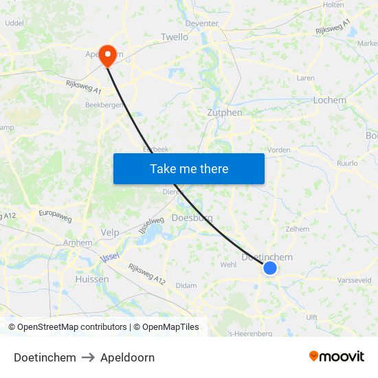 Doetinchem to Apeldoorn map