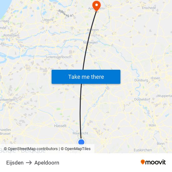 Eijsden to Apeldoorn map