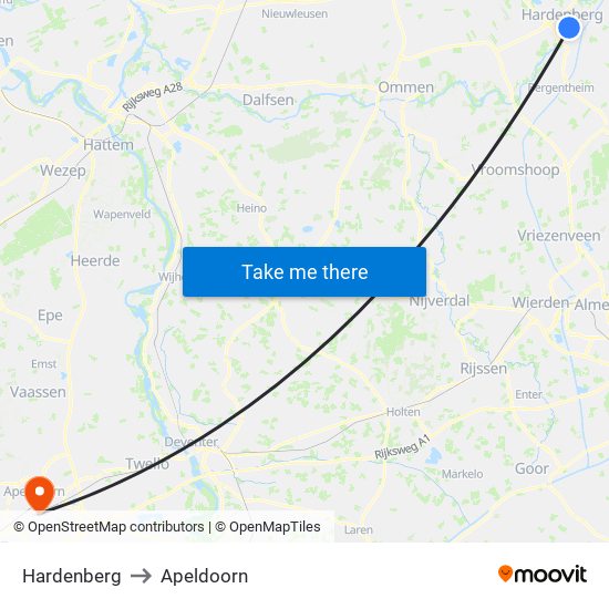 Hardenberg to Apeldoorn map