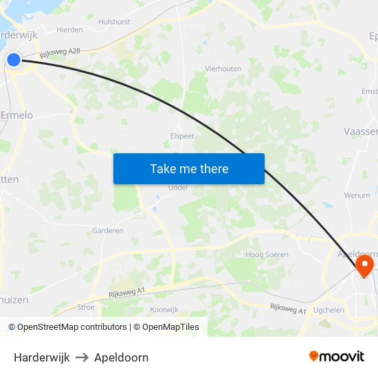 Harderwijk to Apeldoorn map