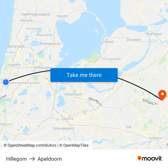 Hillegom to Apeldoorn map