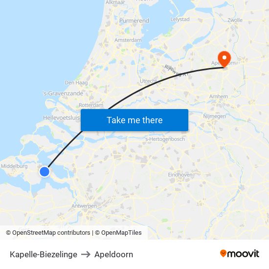 Kapelle-Biezelinge to Apeldoorn map