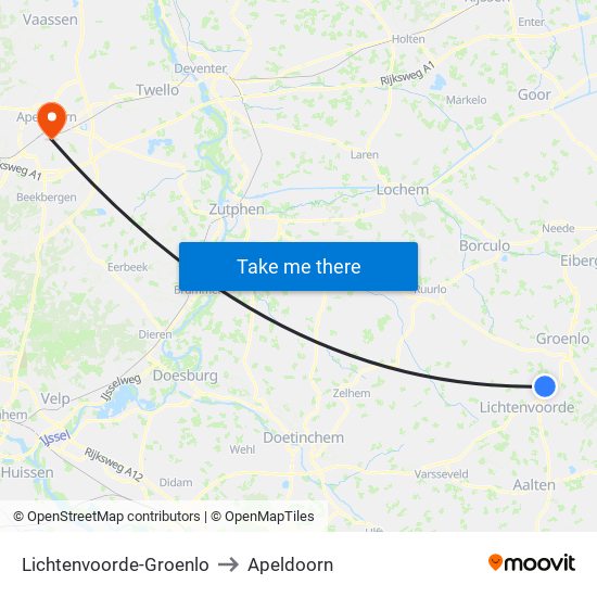 Lichtenvoorde-Groenlo to Apeldoorn map