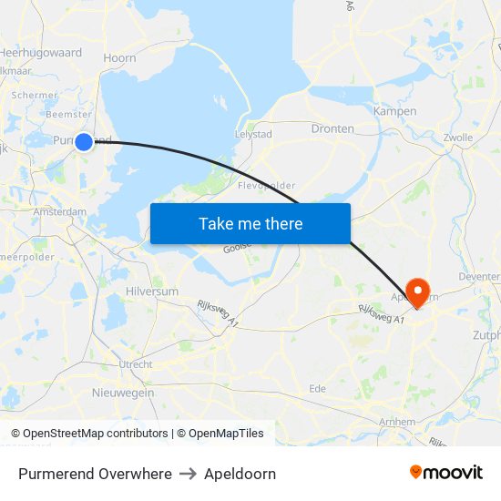 Purmerend Overwhere to Apeldoorn map