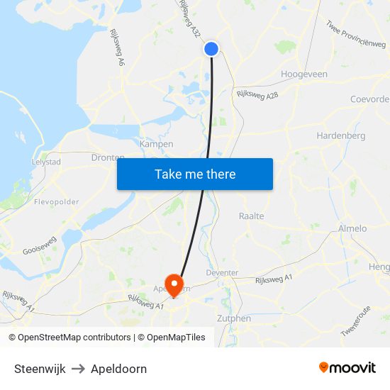 Steenwijk to Apeldoorn map