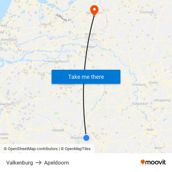 Valkenburg to Apeldoorn map