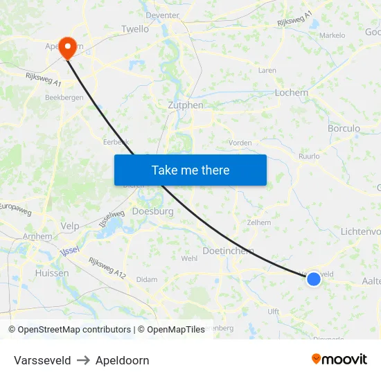 Varsseveld to Apeldoorn map