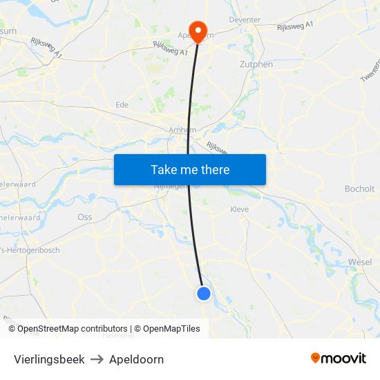 Vierlingsbeek to Apeldoorn map